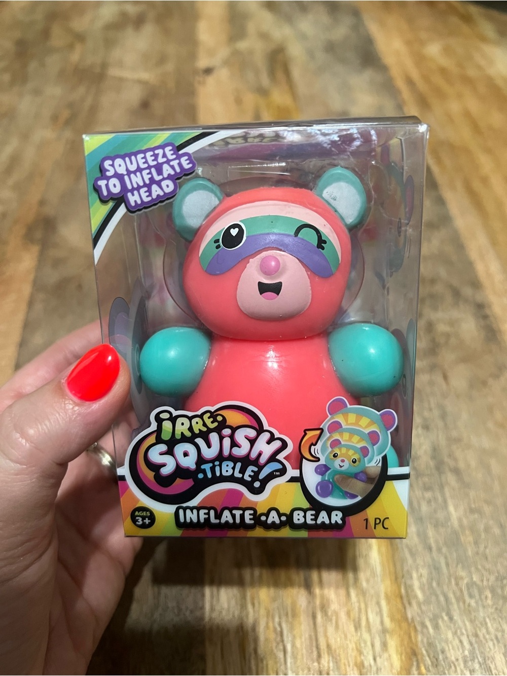 Irre-squish-tible Inflate-A-Bear Toy - Coral & Teal